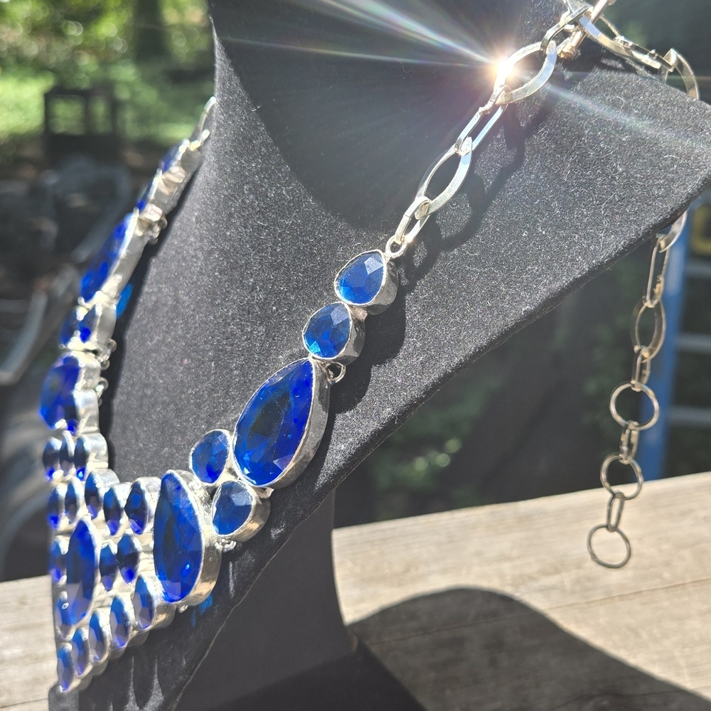 HOST PICK 🎉🎊 Sapphire & Topaz Sterling Statement Bib Necklace - Picture 7 of 11